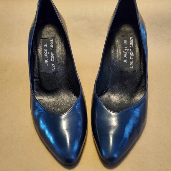 Vintage Navy Blue Stuart Weitzman for Mr. Seymour Heels 7.5 - Picture 1 of 11